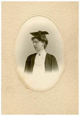 Margaret Wickliffe Preston (1885-1964) in a graduation cap and gown (crop of same negative as #336)