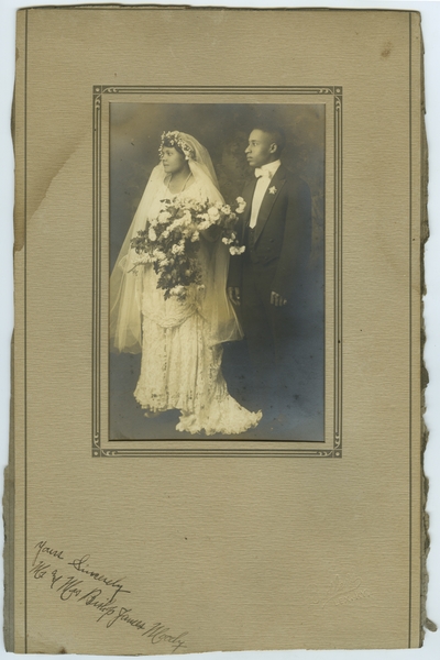 Mr. and Mrs. Bishop James Moody, wedding photograph, witten on photograph border, 
