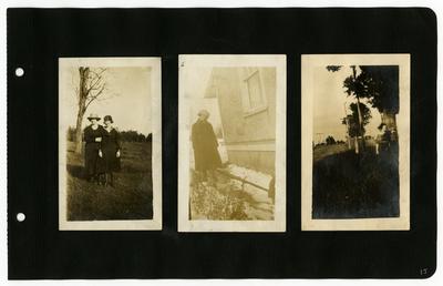 Page 15: 3 photographs of Ethel Landis; Left- Ethel with unidentified female; Center- Ethel stnading outside in the winter; Right- Ethel standing outside