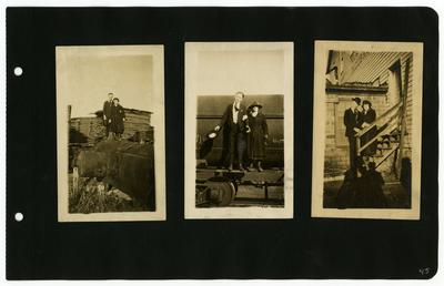 Page 45: 3 photographs of Daniel and Ethel Landis standing outside, photo on the right is in front of the Newton Giant Incubators Corporation in Harrisonburg, Virginia
