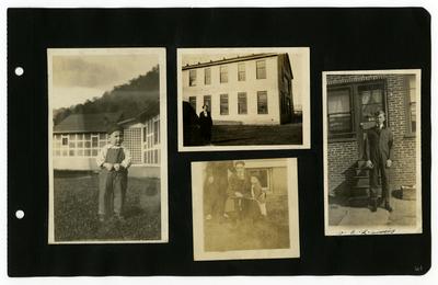 Page 61: Left- unidentified male toddler; Top Center- Ethel Landis in front of a building; Bottom Center- Ethel Landis with unidentified male and toddler; Right- Daniel Landis as a young man, same image appears on page 3