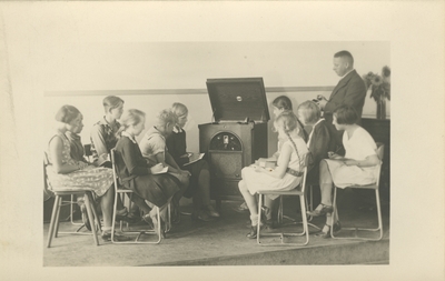 Students listening to radio.  
