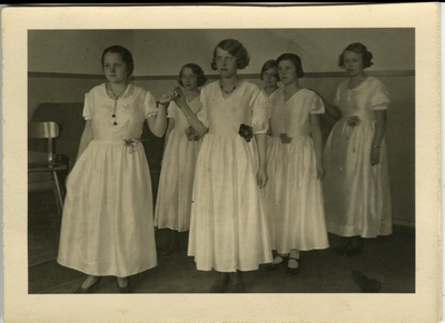 Six girls in dresses.  Berlin vicinity School at Woltersdorf bei Erkner  