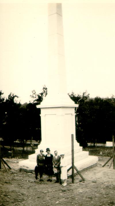 The Wilsons at Blue Licks State Park, in front of monument