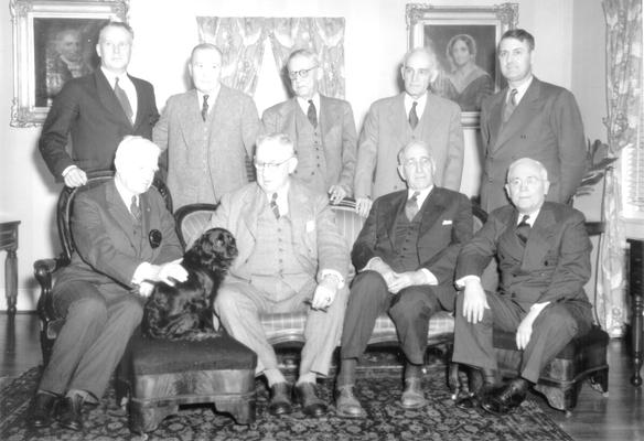 L to R, standing: Winston Coleman, J.S. Chambers, Dr. Claude Trapp, Otto Rothert and Thomas Clark; Seated: Judge Wilson, Charles Staples, Dr. Frank McVey and William H. Townsend
