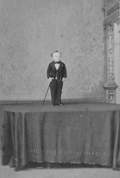 Portrait of General Mite, the Smallest Man in the World. Information on back of portrait