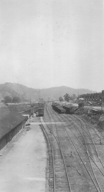 Railroad tracks and junction station in mountains