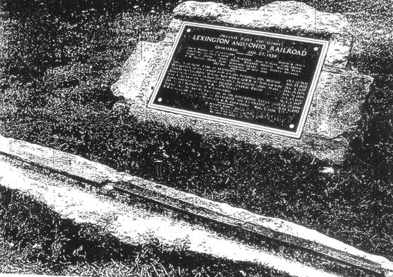 Close up view of tablet on historical marker, Lexington and Ohio Railroad