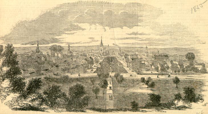 Engraving of View of Lexington, newspaper article