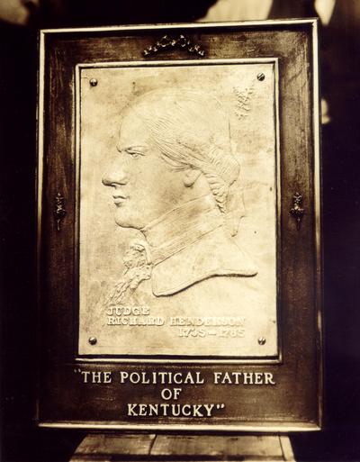 Photograph of plaque. Judge Richard Henderson. 1735-1785. 'The Political Father of Kentucky
