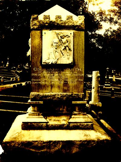 Photograph of gravestone of Col. John Smith of Botetourt County, VA. Son of Francis Smith and Anne Preston, 1765-1851