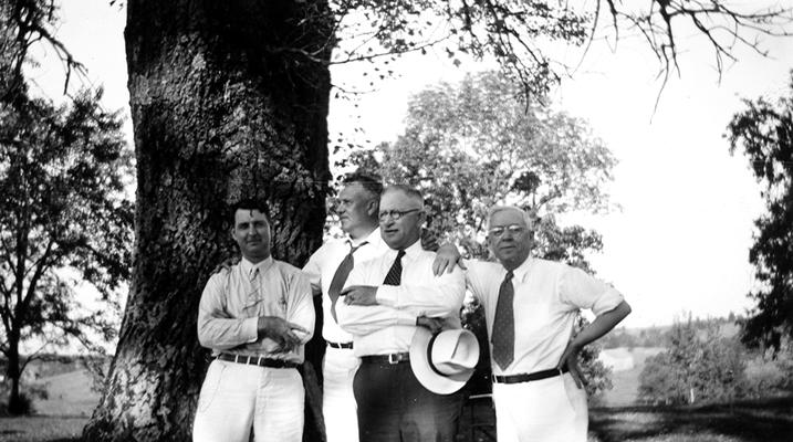 Four men standing under a tree
