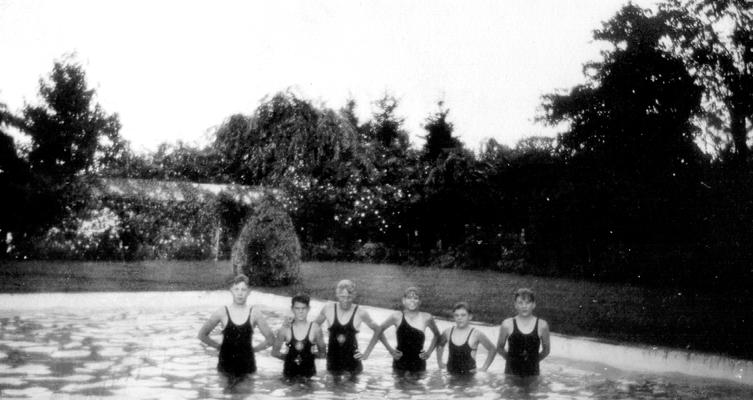 Haggin Swimming Pool; Ned Shelby and Francis Wilson, nephews of Samuel M. Wilson, and four other boys