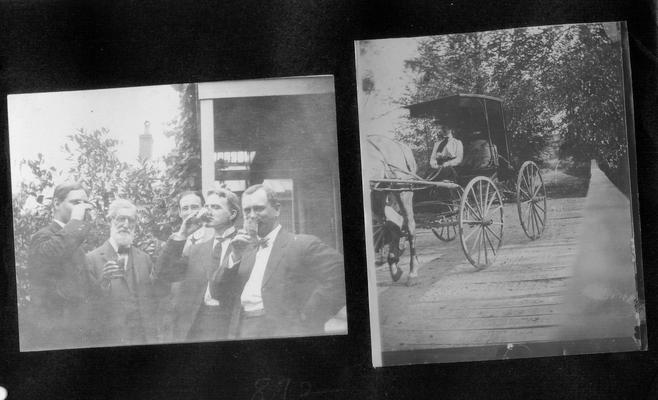 Five men drinking, including Samuel M.Wilson; Mary Shelby Wilson driving her own horse-drawn carriage