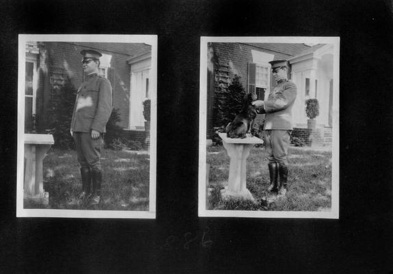 Man in Army uniform; Same man with dog