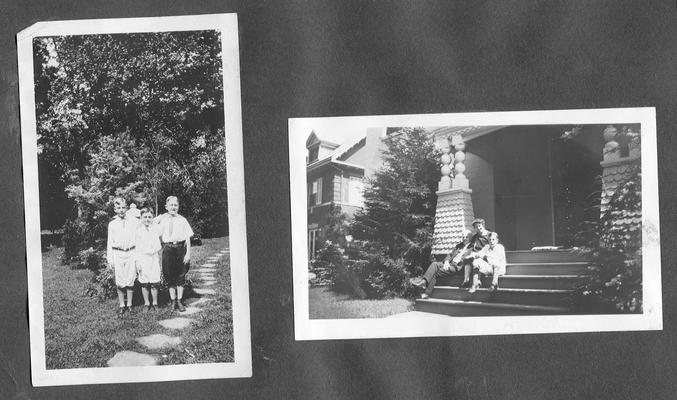 Francis Wilson, Ned Shelby and unidentified boy in garden; Samuel M. Wilson, Mary Shelby Wilson, and Francis Wilson on steps of Landover