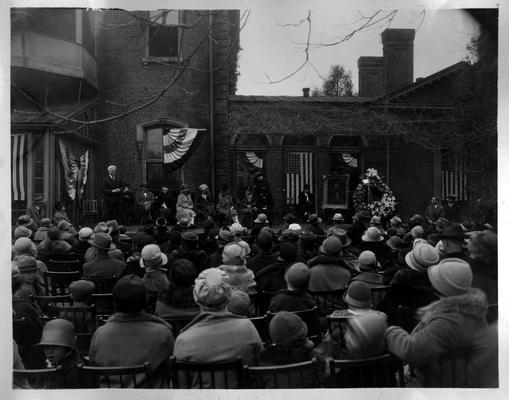 Crowd in front of Ashland being addressed; Samuel M. Wilson is on the stage