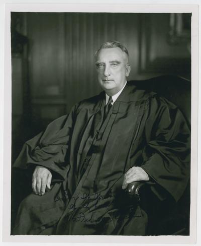 Judial portrait of Chief Justice Vinson. Inscribed: For W.W. Dalton with best wishes, Fred M. Vinson