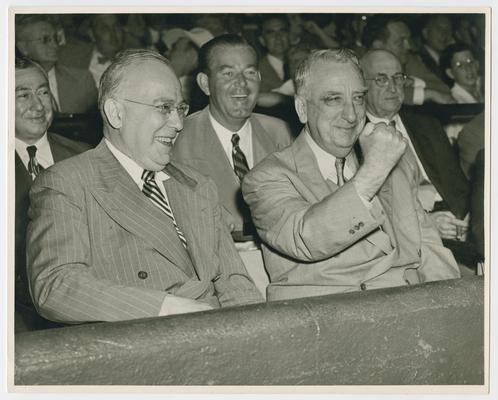 Chief Justice Vinson with James Forrestal and others at Cardinals vs. Cubs baseball game
