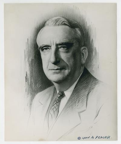 Photograph of portrait drawing of Chief Justice Vinson, by Leon A. Perskie