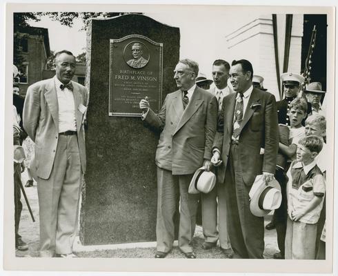 Chief Justice Vinson and others at the Birthplace of Fred M. Vinson Monument during Fred M. Vinson Day, Louisa, Kentucky
