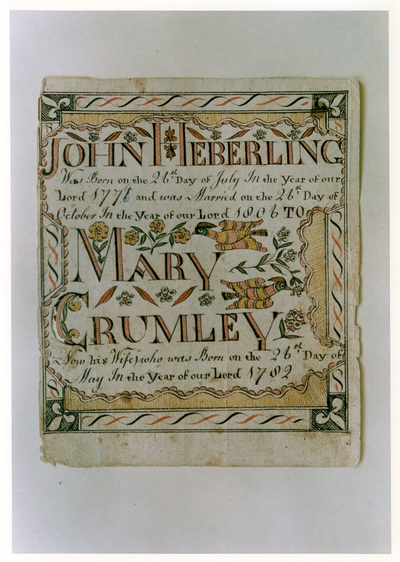 John Heberling and Mary Crumley marriage certificate (reproduction)