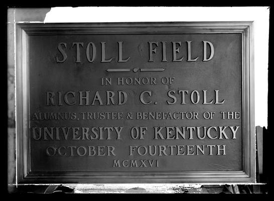 Plaque for Stoll Field, copy, dated 1916