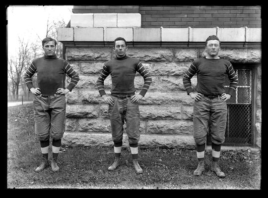 Football players by three: John Elliott Cooper Johnston, tackle; Hershel Scott, fullback and captain; William Tuttle, left halfback, halfback