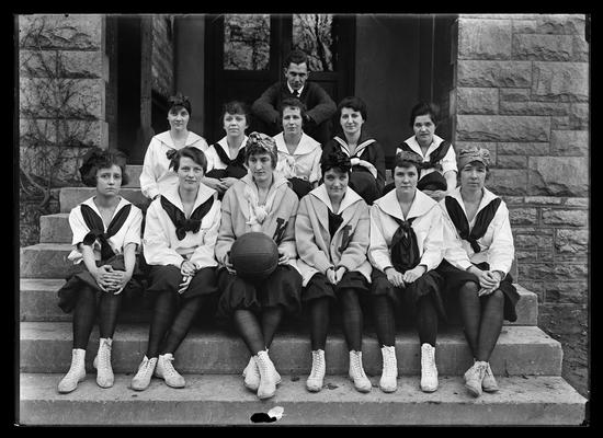 Basektball, girls squad, James Park, coach, 1917-1918 season