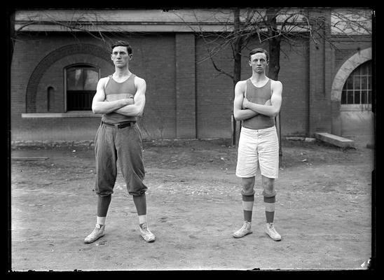 Two basketball players: Lengthy William C. Harrison, Preston, left guard, 1910-1911 season