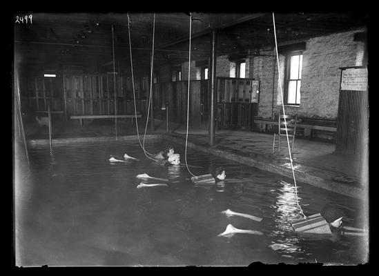 Four women swimming, pool at Lincoln School