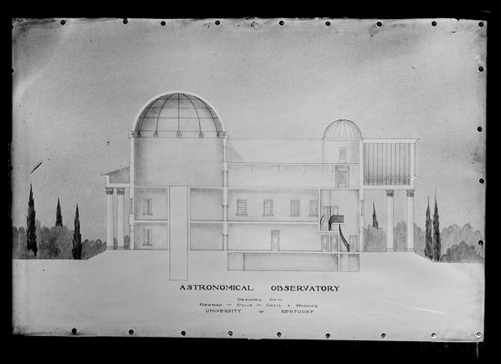 Architects drawing of astronomical observatory by Newman, Ellis, Cecil, and Humber