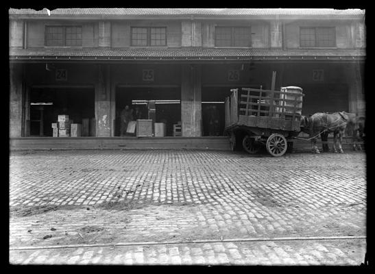 Vine Street Freight Depot, Commerce Street side, sections 24 through 27, four horse team and wagon at 26