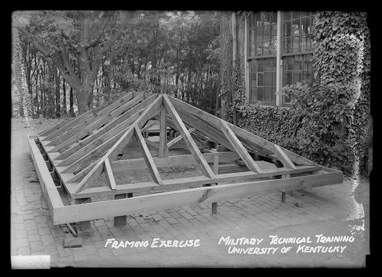 Military technical training, University of Kentucky, frame of roof, notation Framing Exercise