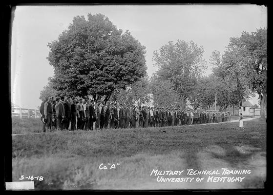 Woman in command, at camp, Fair Grounds, notation Co. A, invitation to picnic