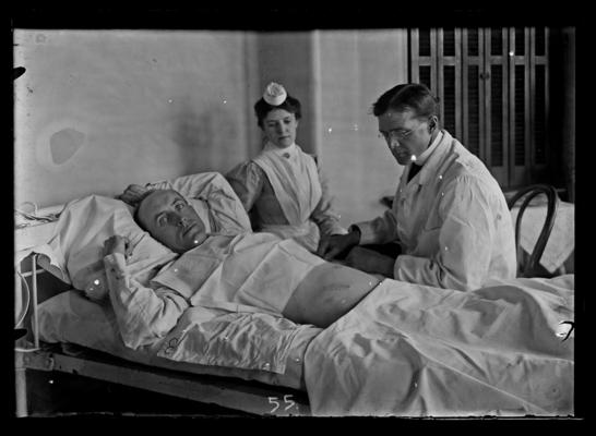Hospital patient, nurse, and doctor