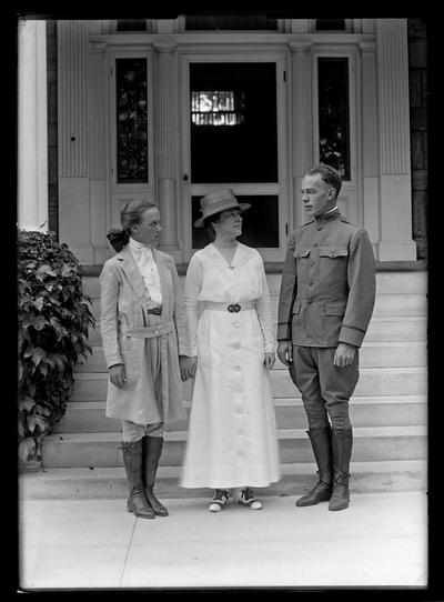 Girl, woman, and boy in uniform World War I, Berryman neg