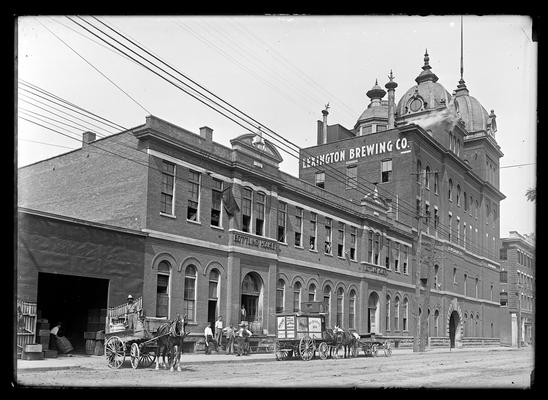 Lexington Brewing Company, with horse-drawn wagons