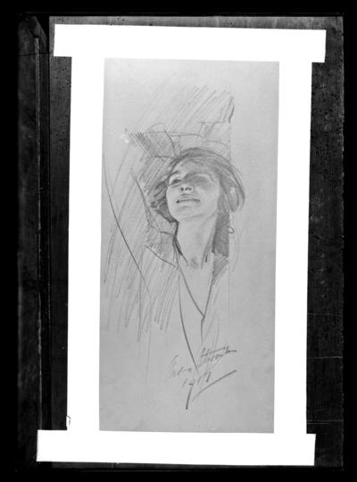 Copy, sketch of girl, signed