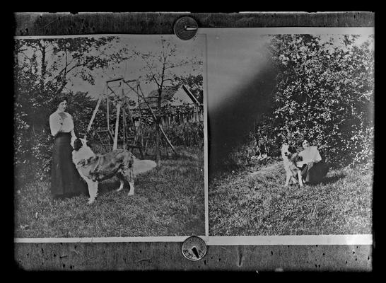 Copy, two snapshots of woman and dog