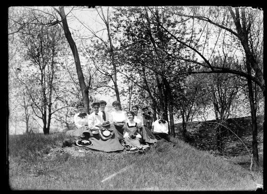 Chi Epsilon Chi girls, group portrait outside