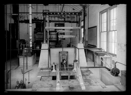 Auto testing lab, front view of scales, Fairbanks