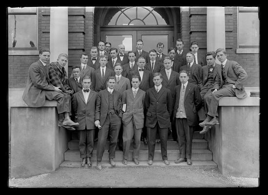Professor Norwood and students in front of Mining Engineering Building, Mining Society
