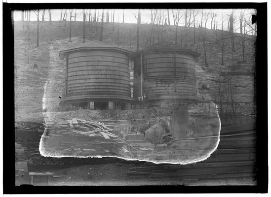 Unidentified water tanks; water towers