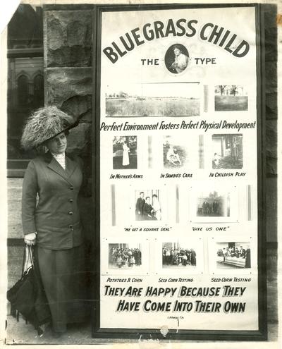 Nannie Faulconer standing beside the Bluegrass Child: Perfect environment fosters perfect physical development poster. (Four copies)