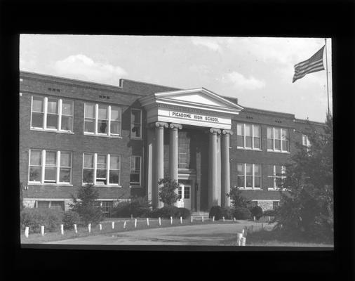 Exterior view of Russell Cave Graded and High School, built after 1927