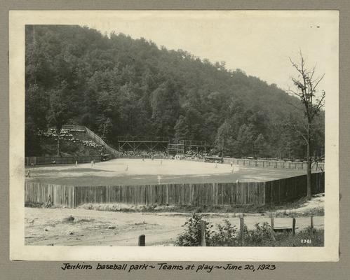 Title handwritten on photograph mounting: Jenkins baseball park--Teams at play