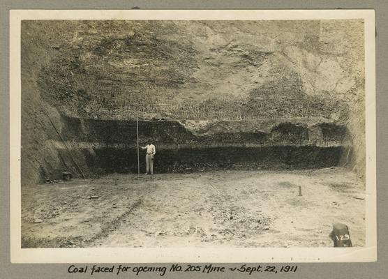 Title handwritten on photograph mounting: Coal faced for opening, No. 205 Mine