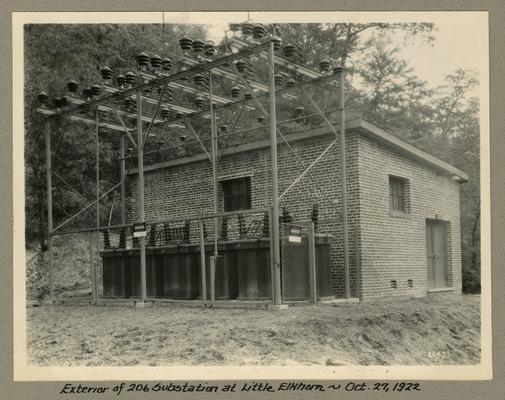 Title handwritten on photograph mounting: Exterior of 206 Substation at Little Elkhorn