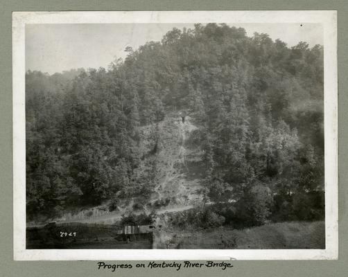 Title handwritten on photograph mounting: Progress on Kentucky River Bridge